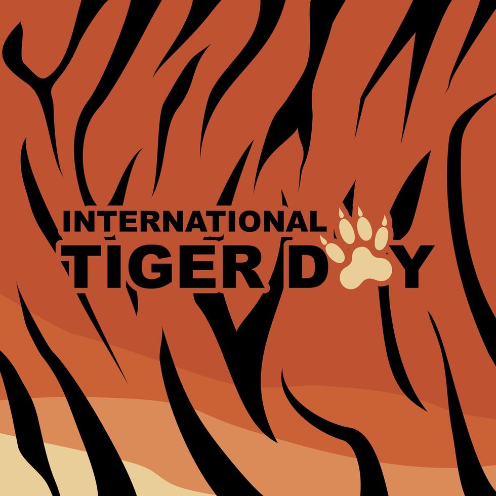 tipografía del día internacional del tigre en el patrón de rayas de tigre vector