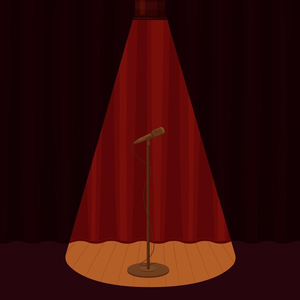 Microphone on empty scene surrounded by spotlight  vector