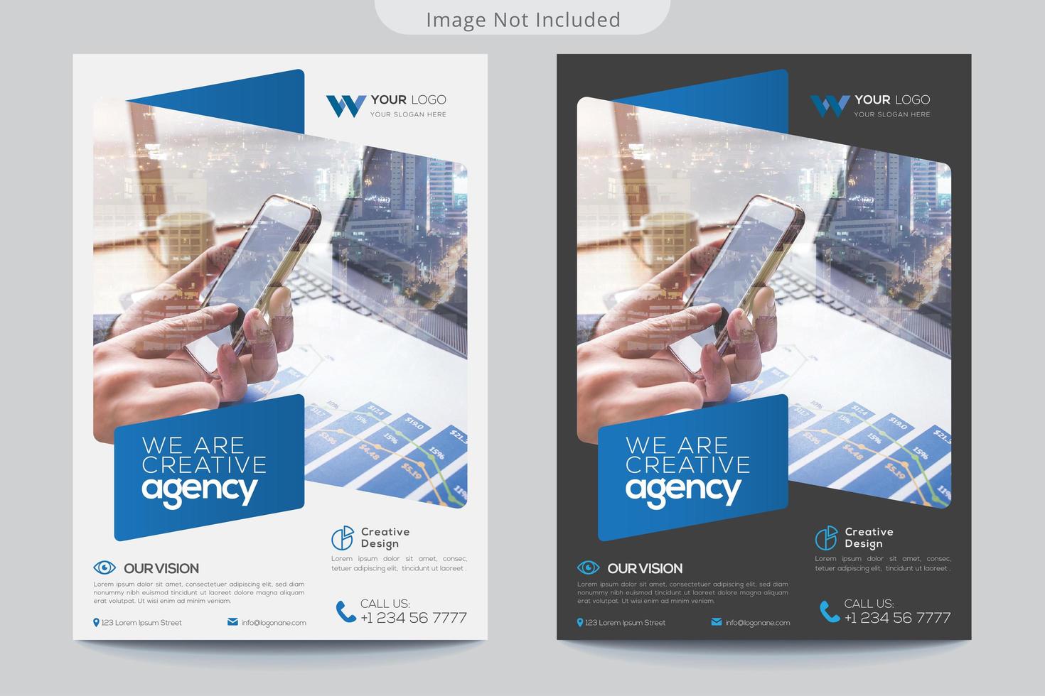 Gray and white flyer templates with blue accents vector