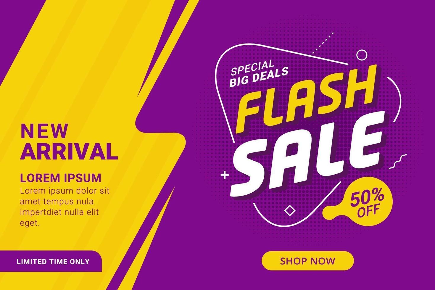 Purple and yellow flash sale discount banner  vector