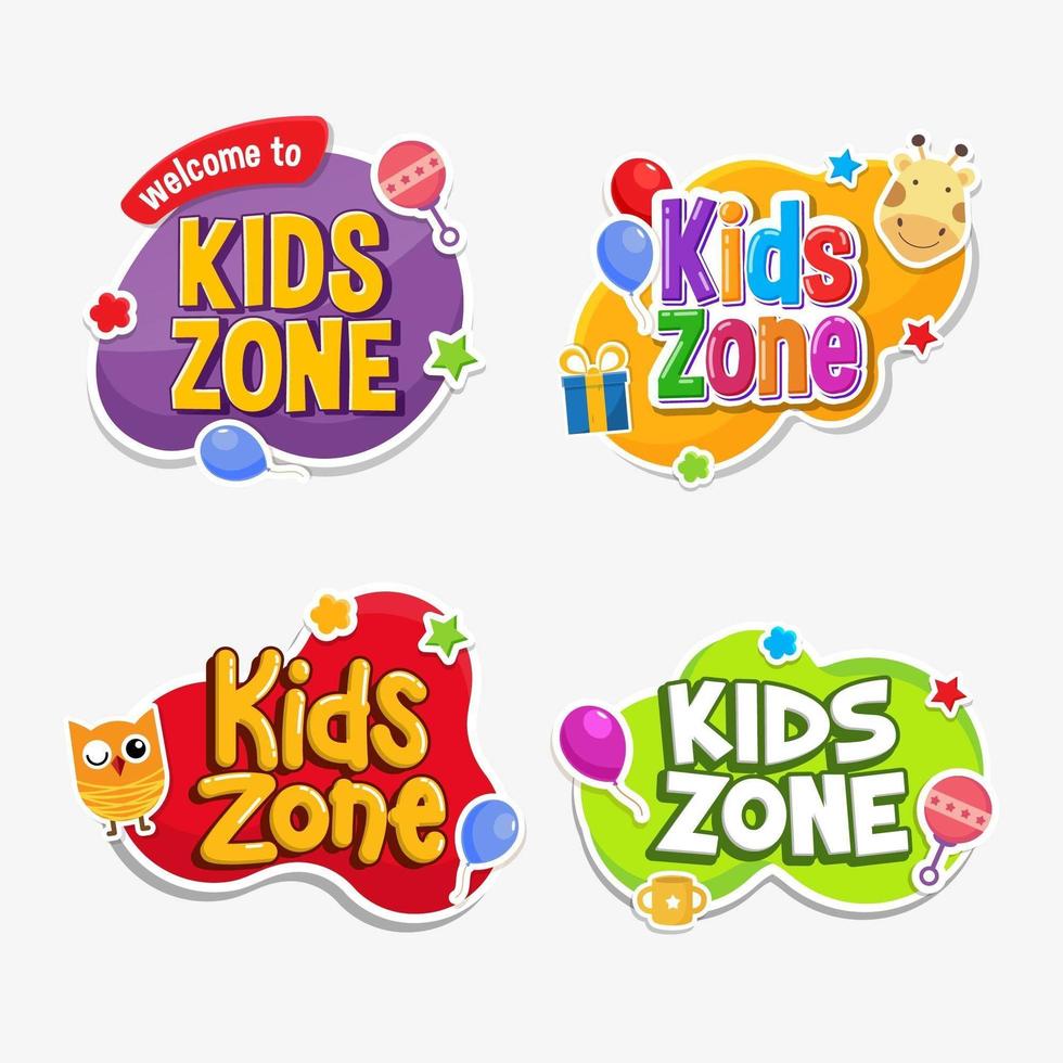 Kids zone and play room label set vector