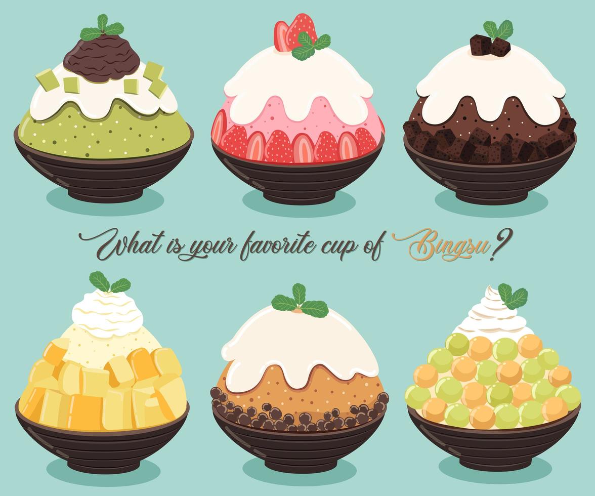 Bingsu dessert set vector