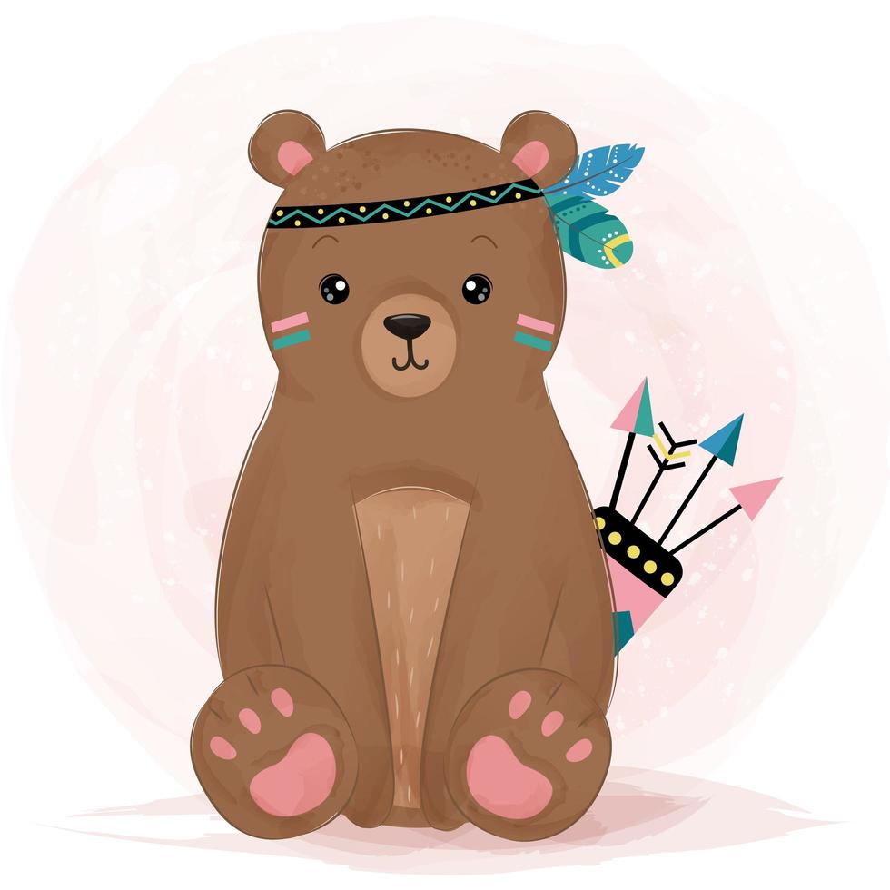 Watercolor style cute boho bear with arrows vector