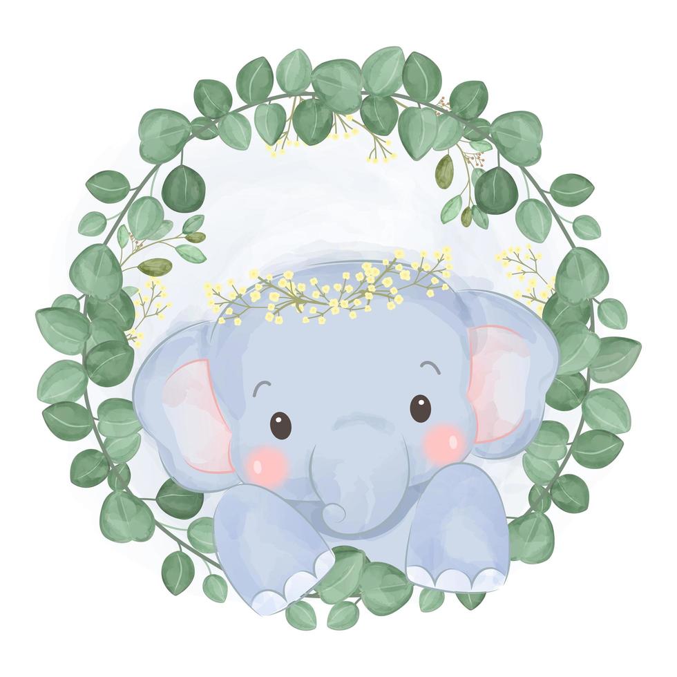 Watercolor style adorable baby elephant vector