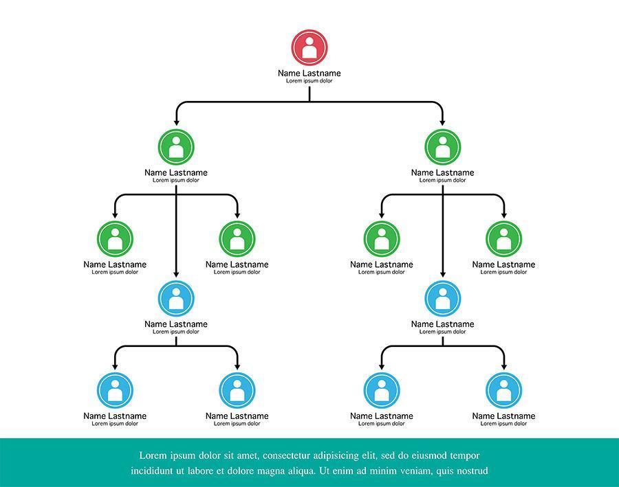 organigrama con iconos de personas círculo colorido vector