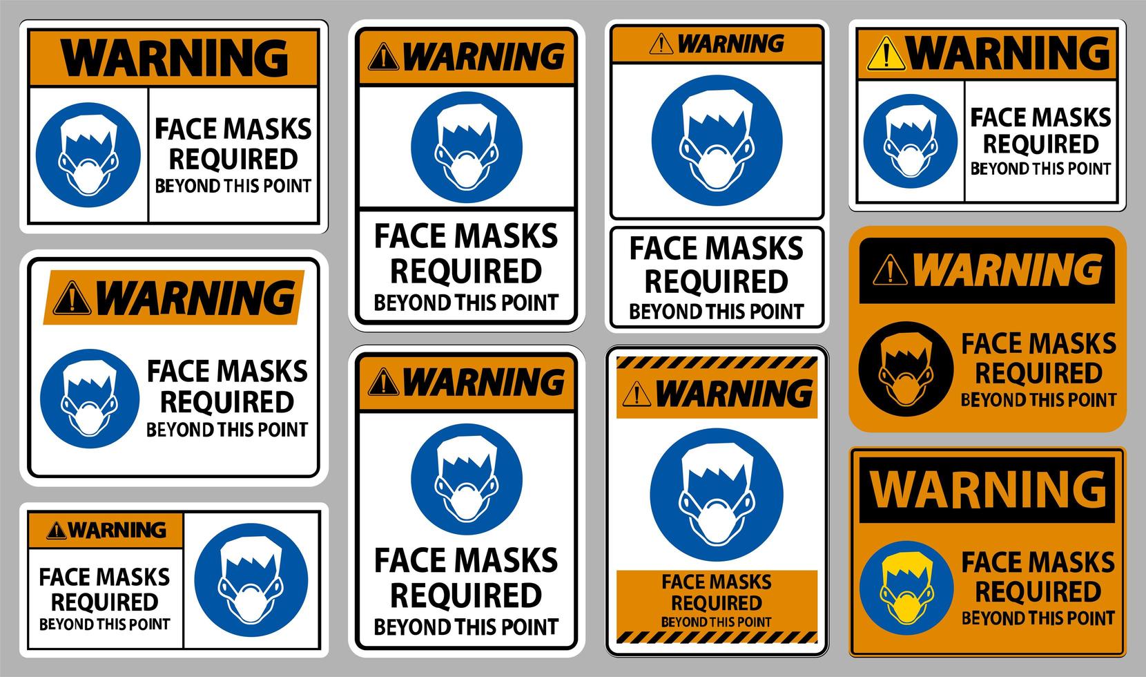 Orange Face Masks Required Beyond This Point Sign Set vector