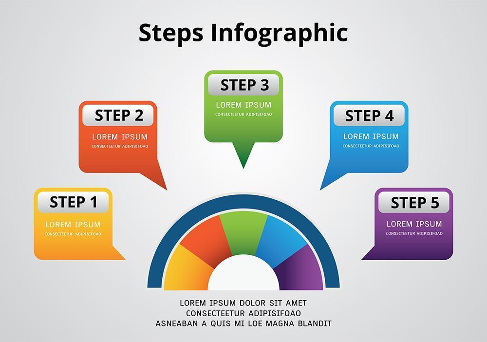 5 step colorful half circle infographic vector