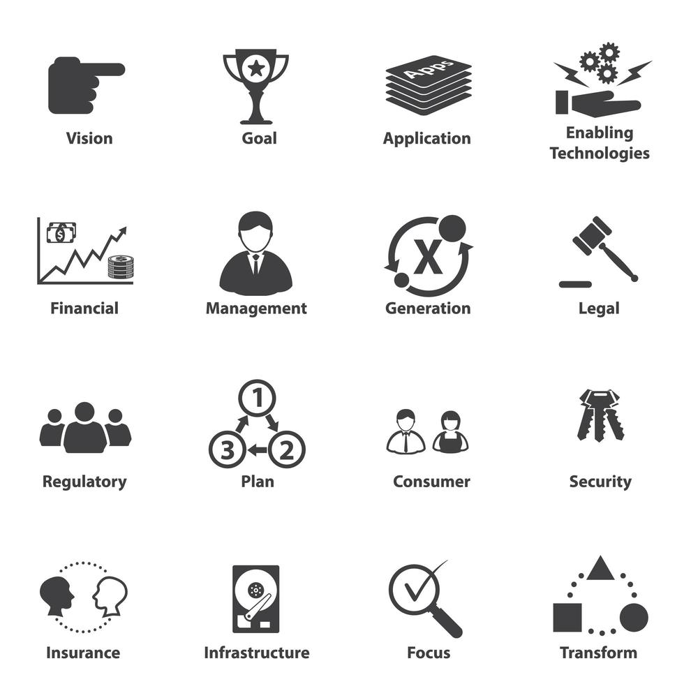 iconos de planificación estratégica de negocios vector