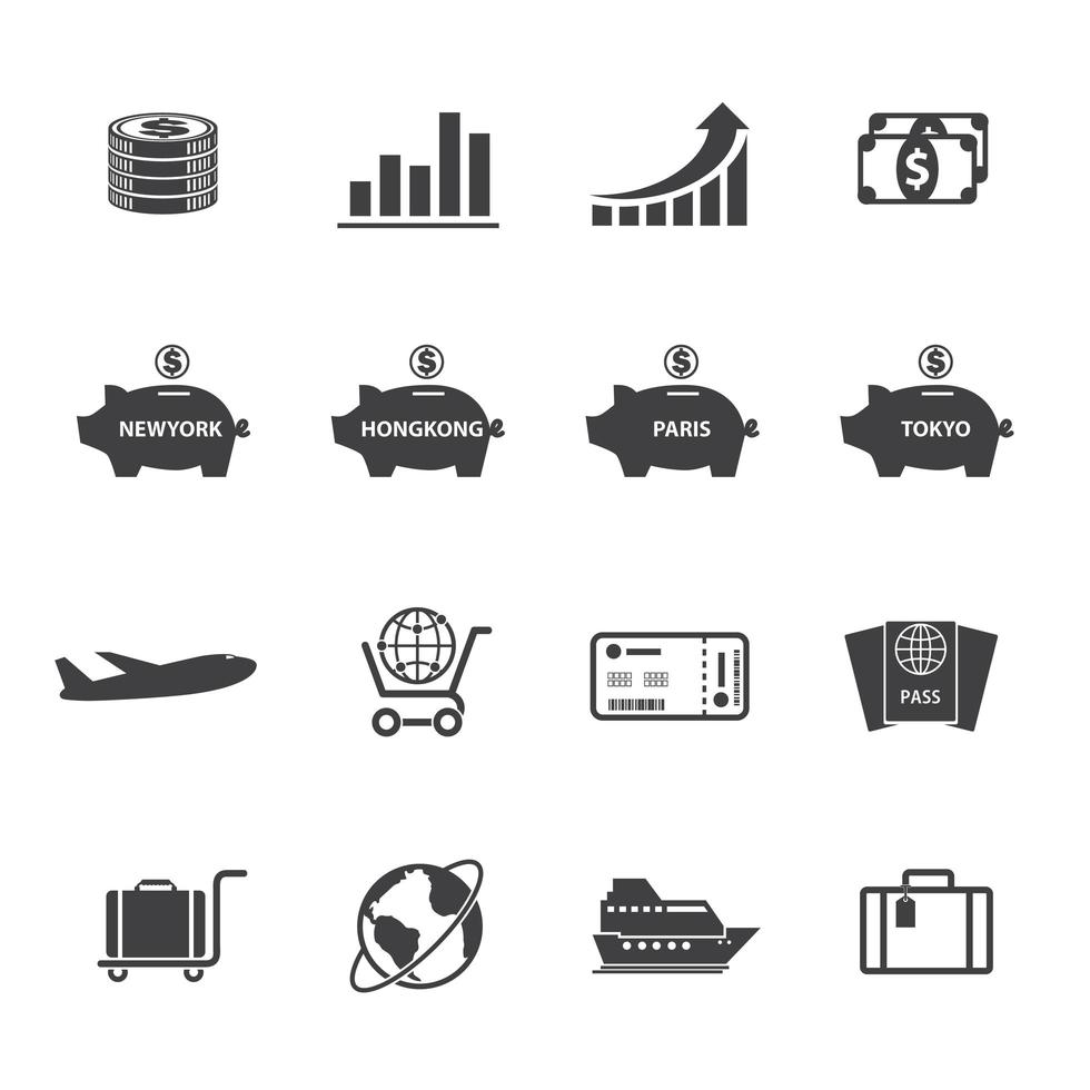 Finance and travel icons vector