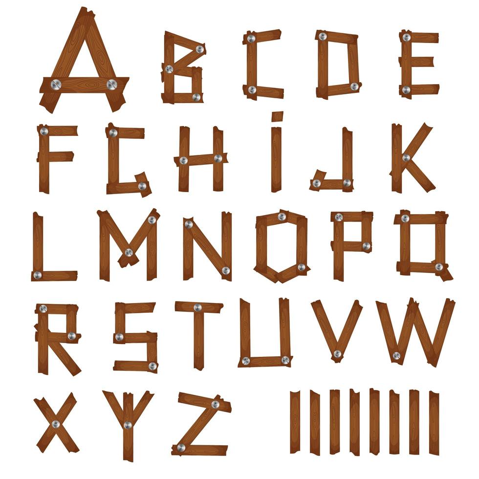 Wood cartoon alphabet vector