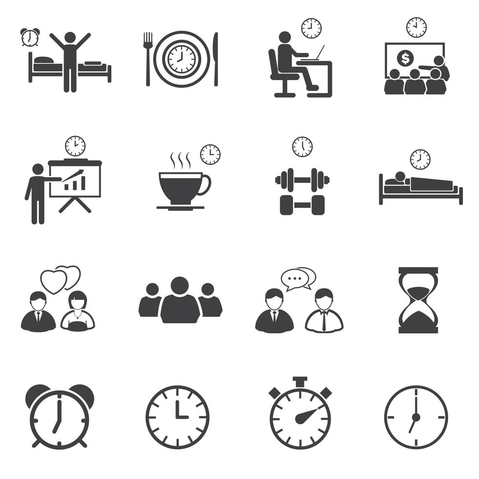 Business time and daily routine icons vector