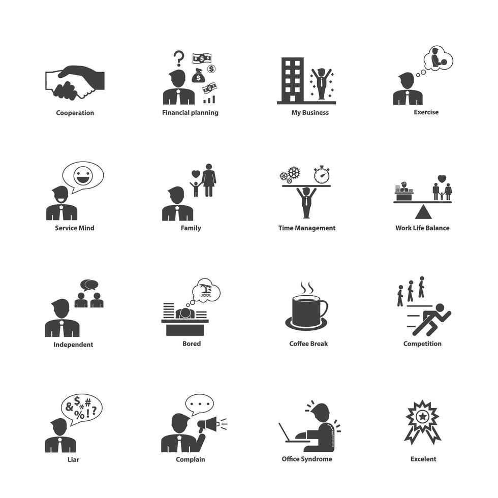 conjunto de iconos de actividades de personas de negocios vector