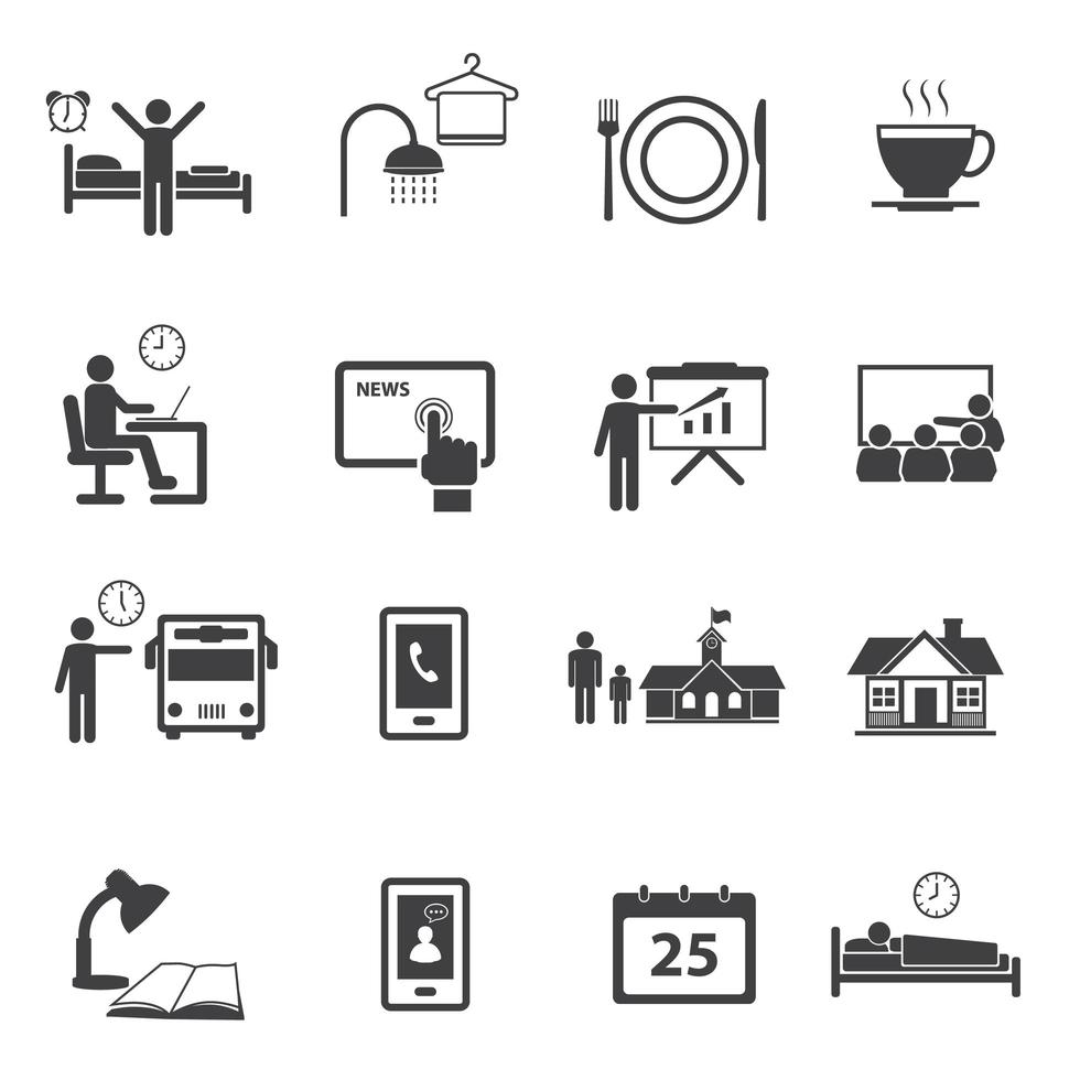 Business time and daily routine icon set  vector