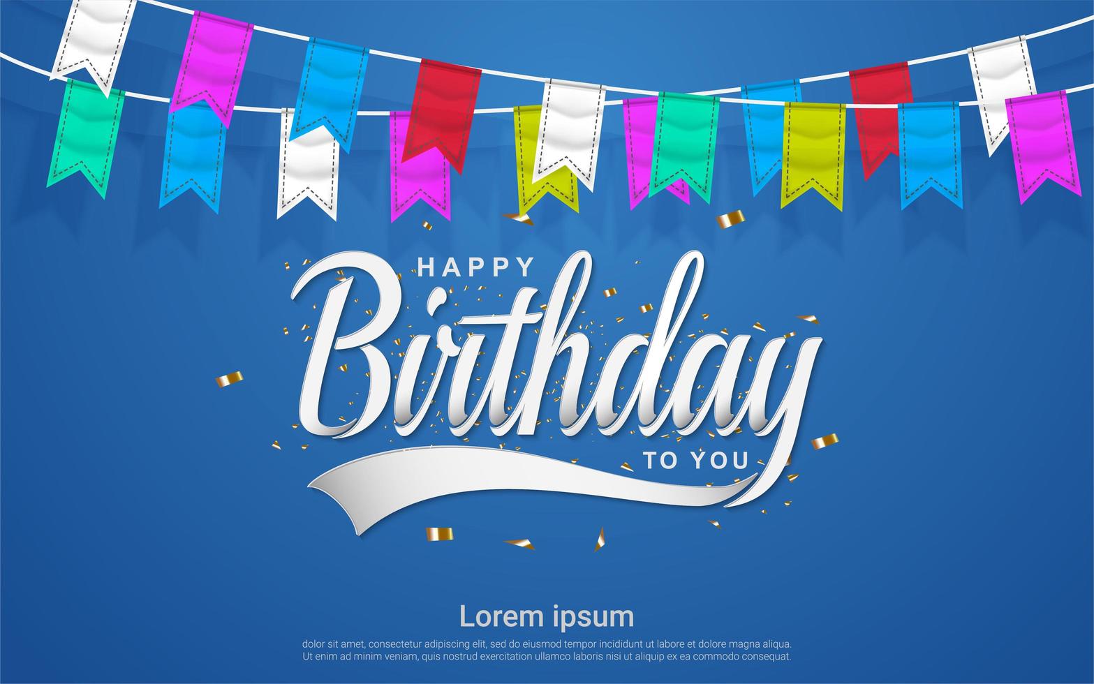 Happy birthday celebration with colorful flag in blue background vector