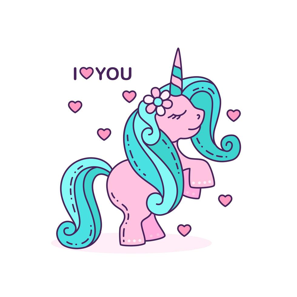 Unicorn on hind legs with hearts vector