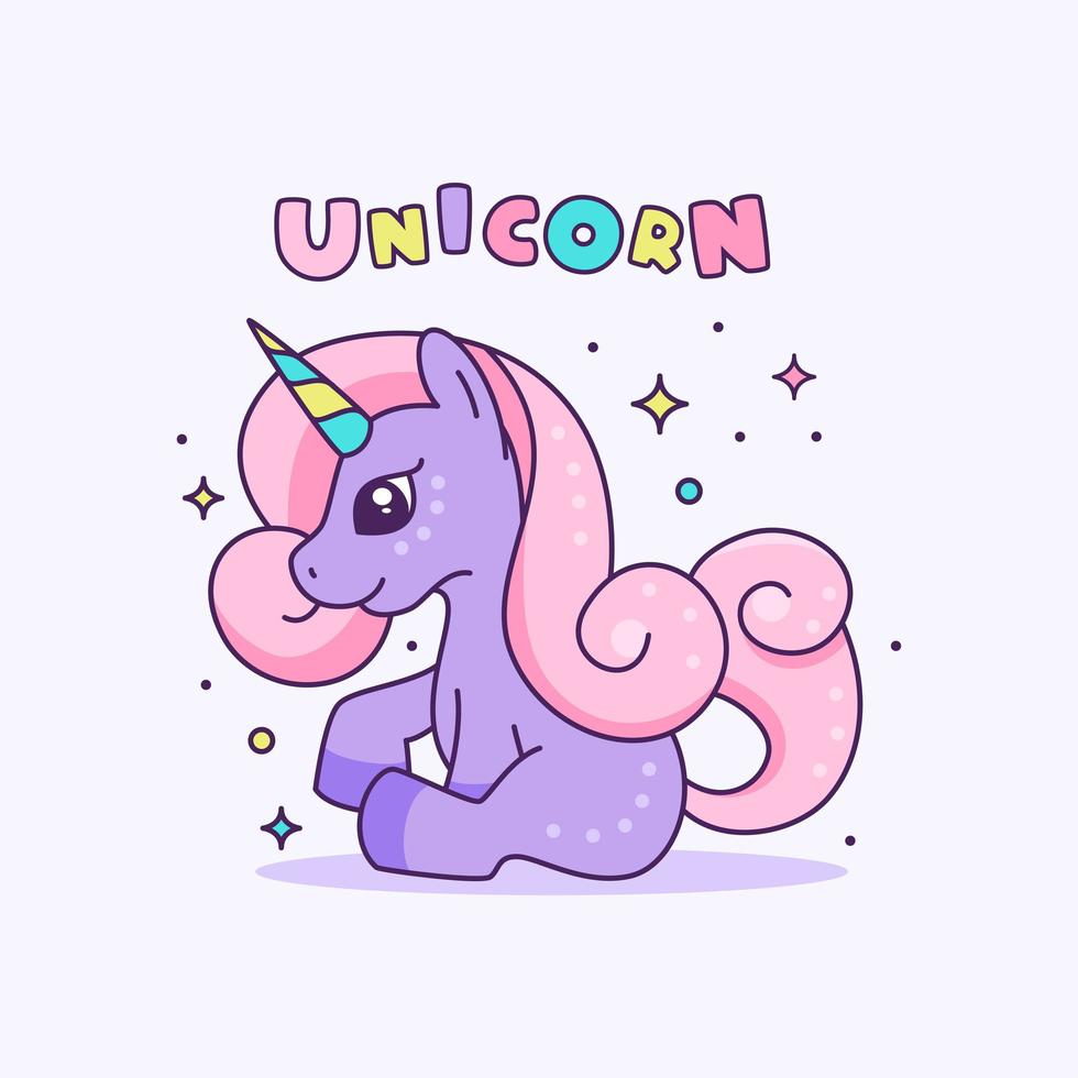 kawaii unicornio sentado vector