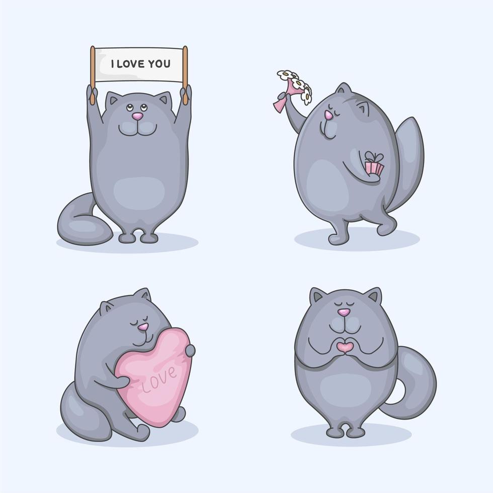 Cute character set of cat in love vector