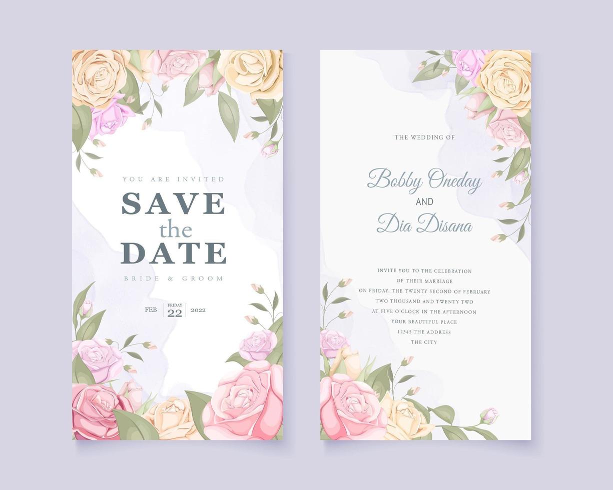 Rose bouquet wedding save the date card vector