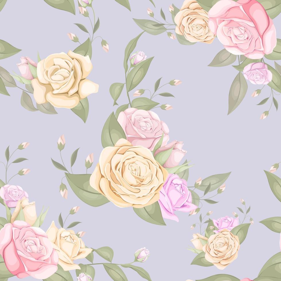 Roses and buds on purple seamless pattern vector