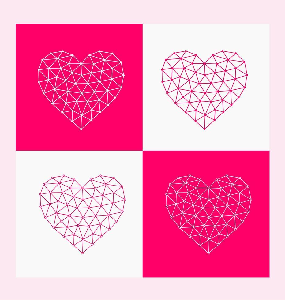 Polygonal heart shape set vector