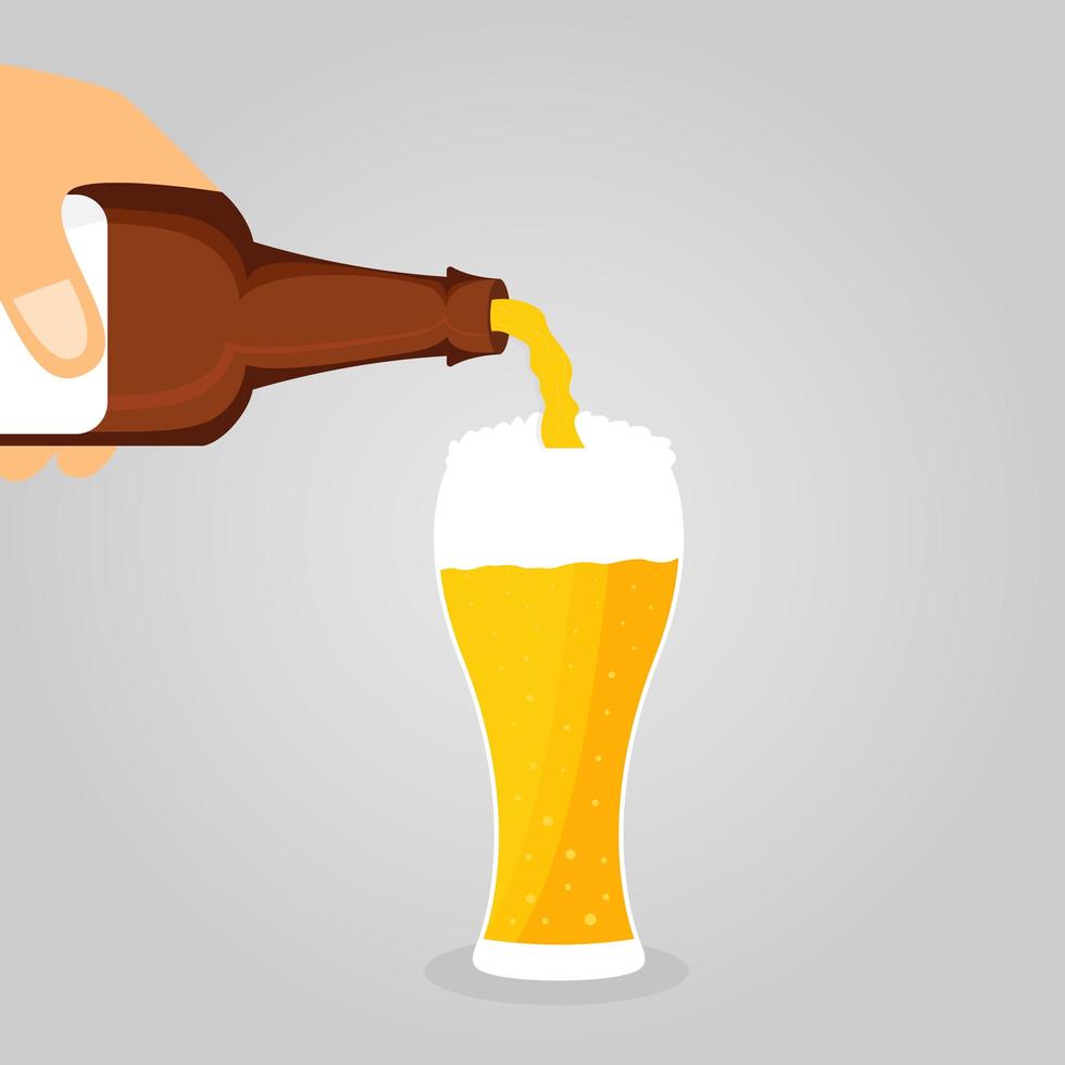 Hand pouring beer from bottle into glass vector
