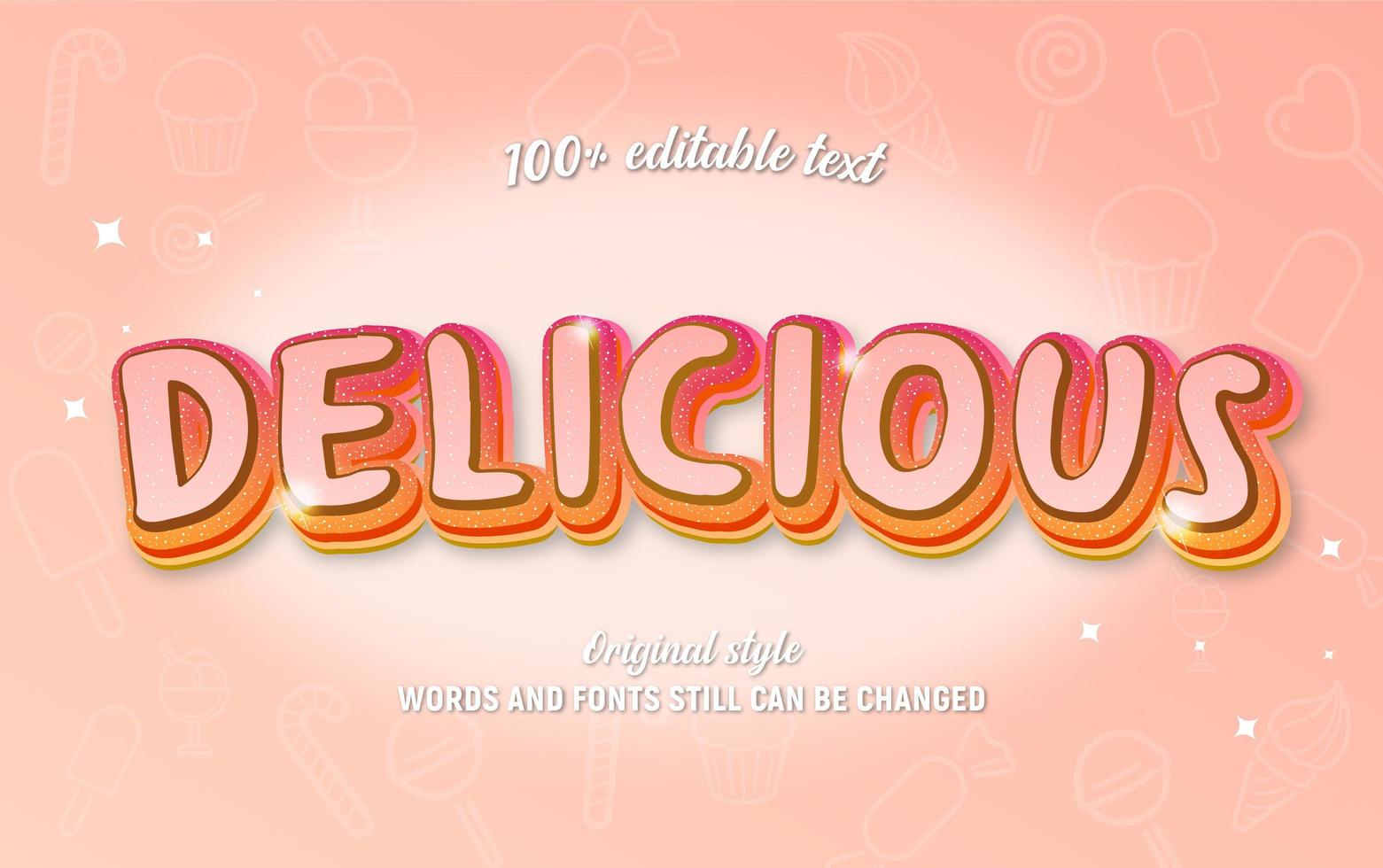 Delicious sparkly layered editable text vector