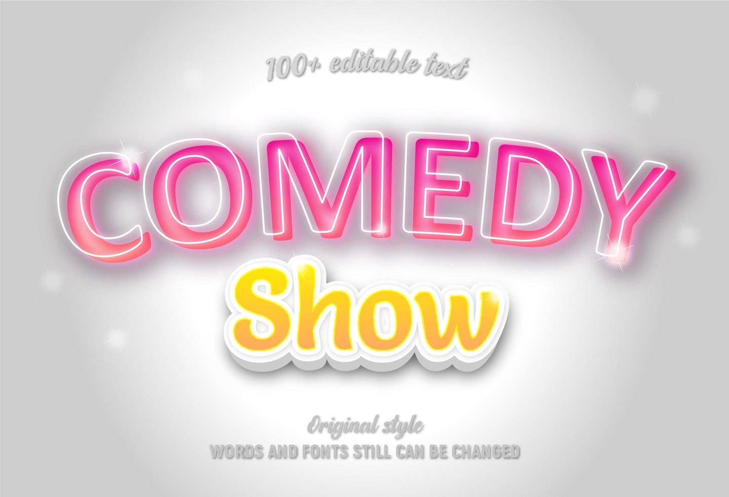 Comedy show neon pink and yellow editable text vector