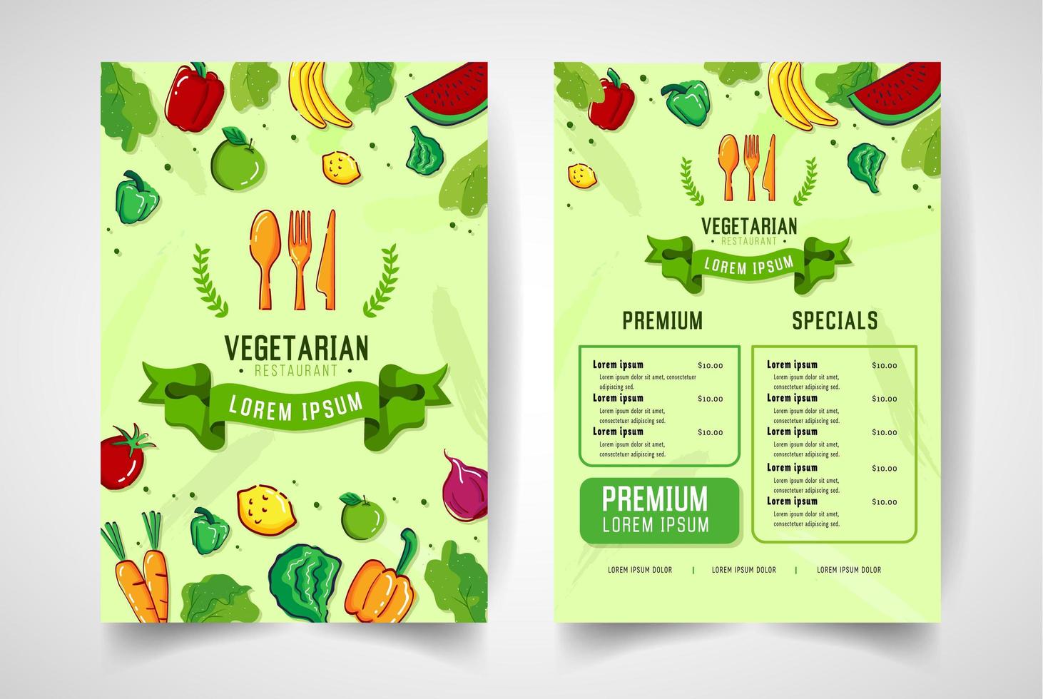 Colorful hand drawn fruit and vegetable menu vector