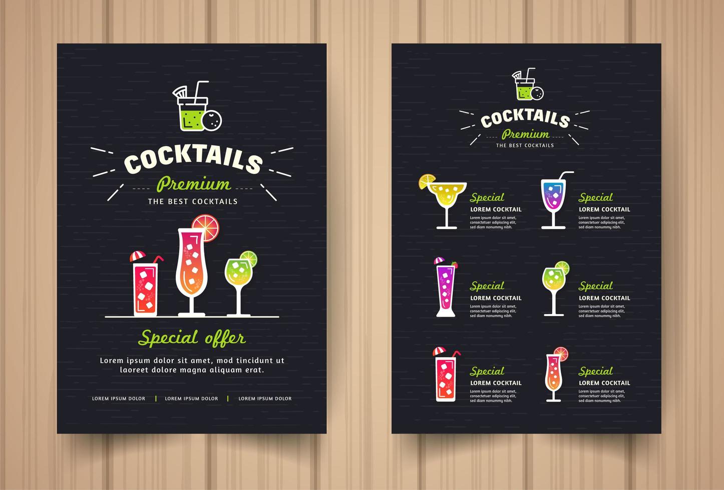 Modern black cocktail restaurant menu vector