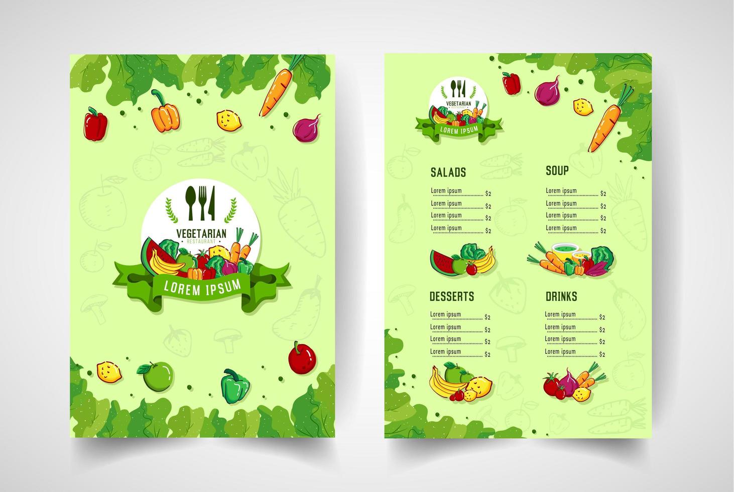 Hand drawn style vegetarian restaurant menu vector