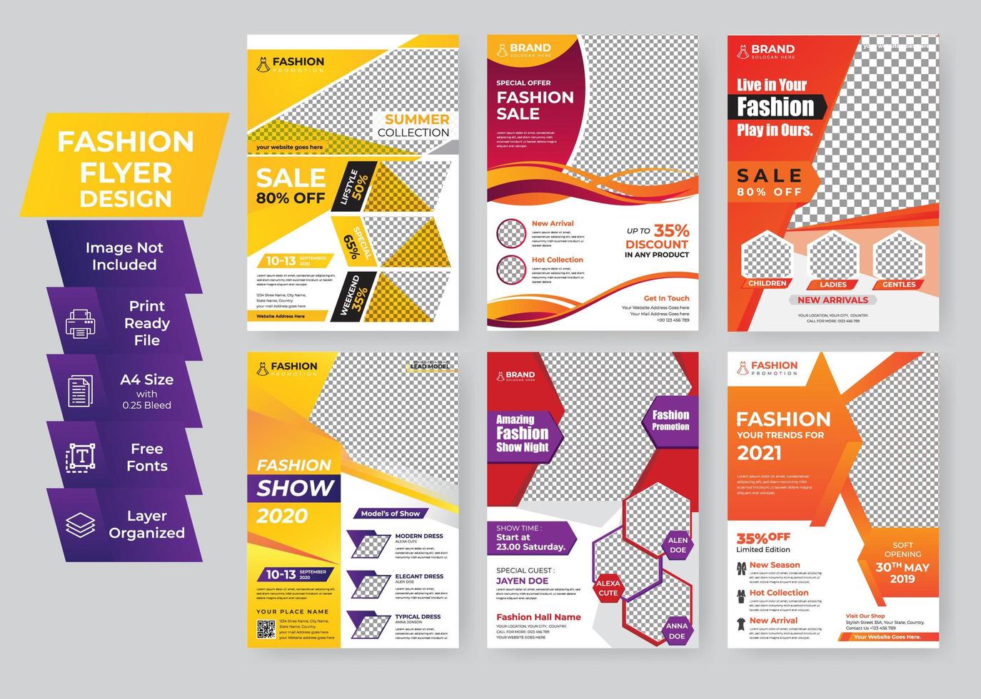 Colorful Fashion Geometric  Flyer Template Creative Design Set vector