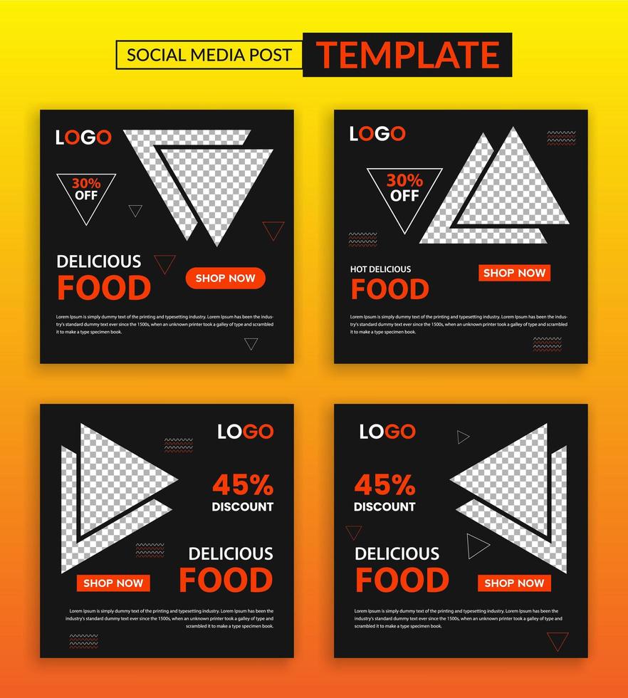 Delicious food social media post template vector