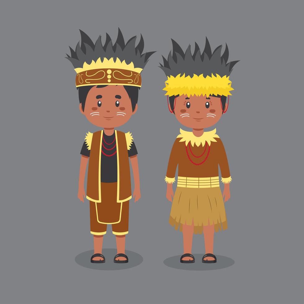 Couple Character Wearing Papua Traditional Clothes vector