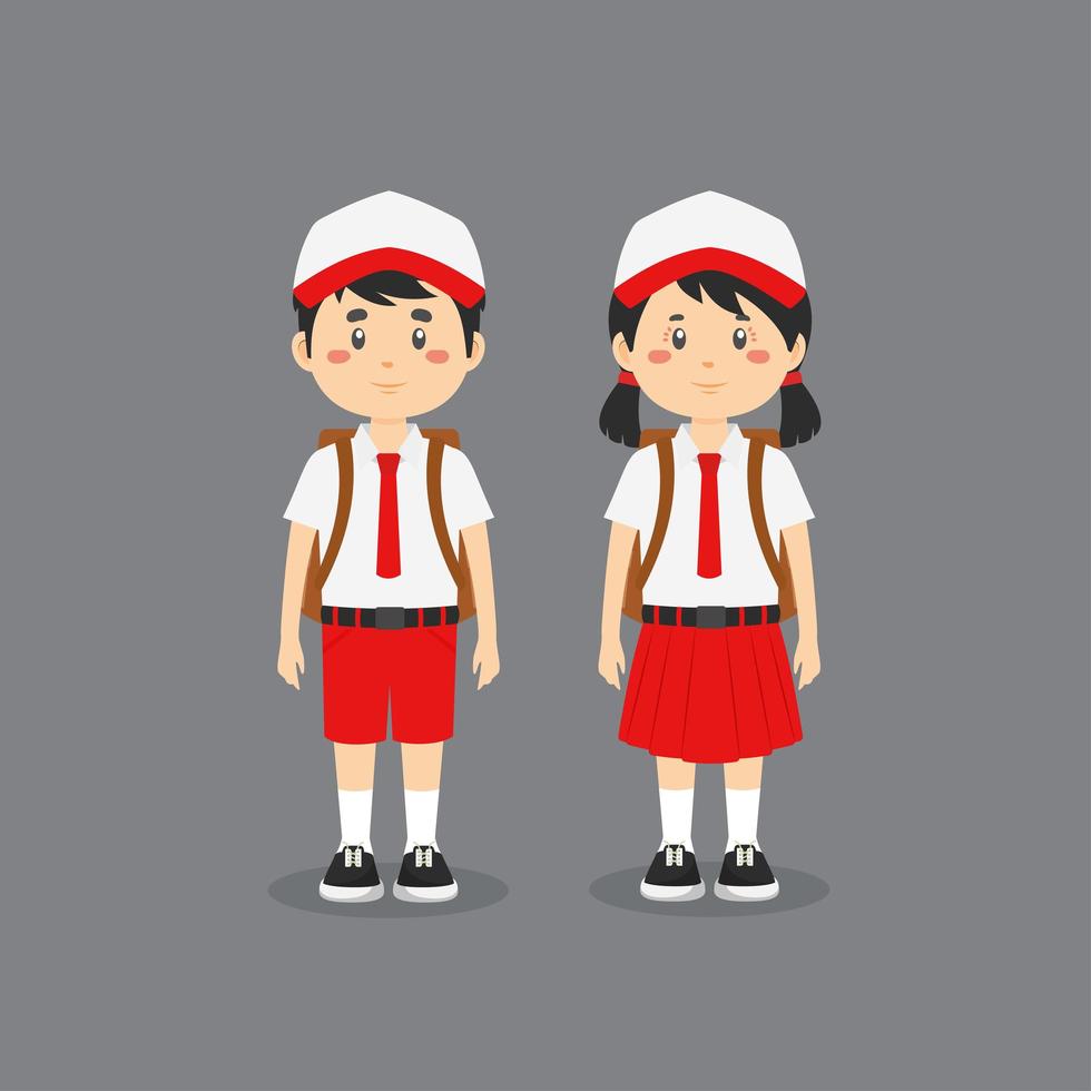 lindo personaje con uniforme de escuela primaria indonesia vector