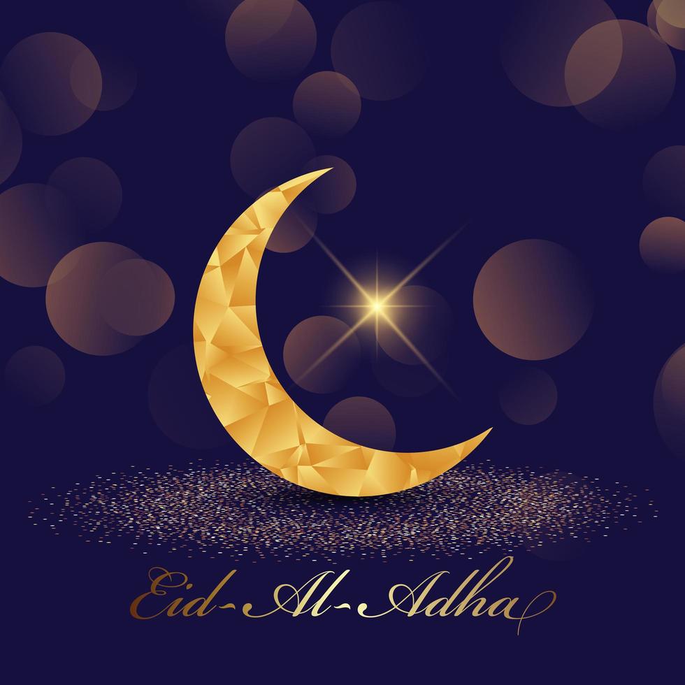 Fondo decorativo eid al adha con media luna baja poli vector