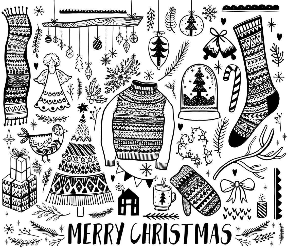 Set of Black and White Christmas Design Elements  vector