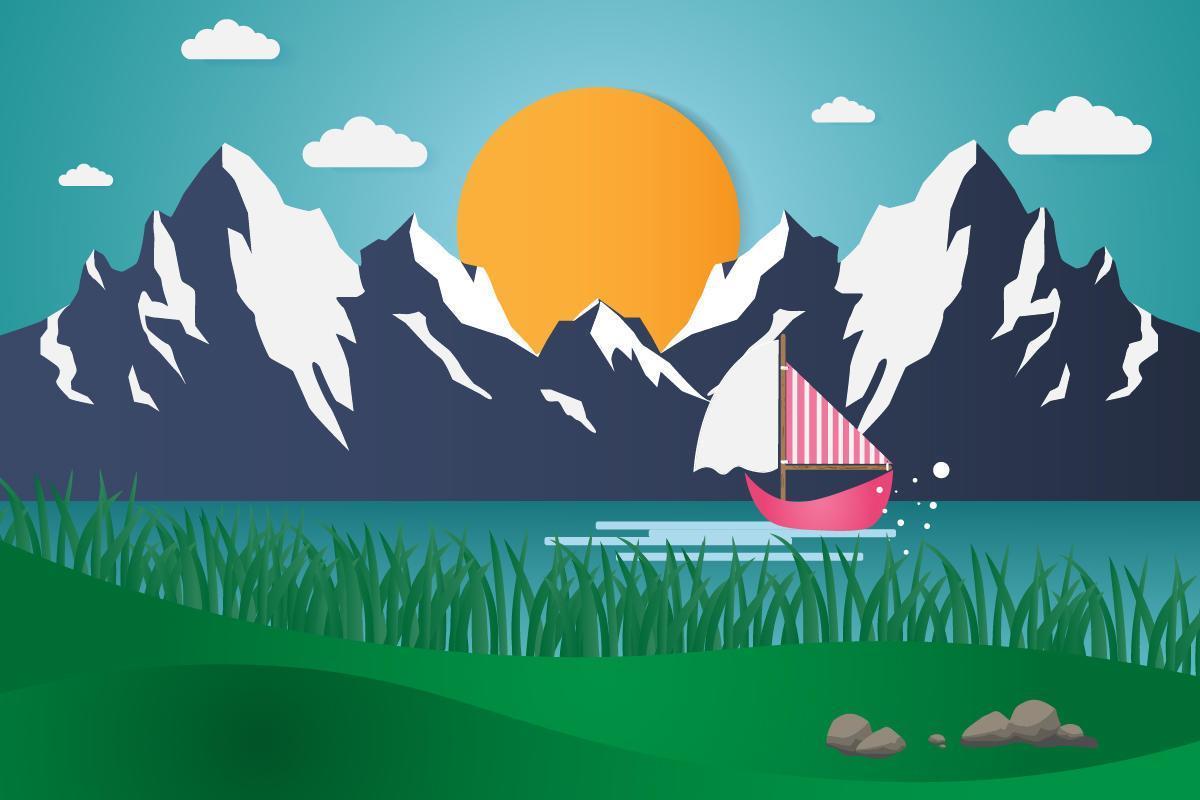Sailboat with Mountains and Sun  vector