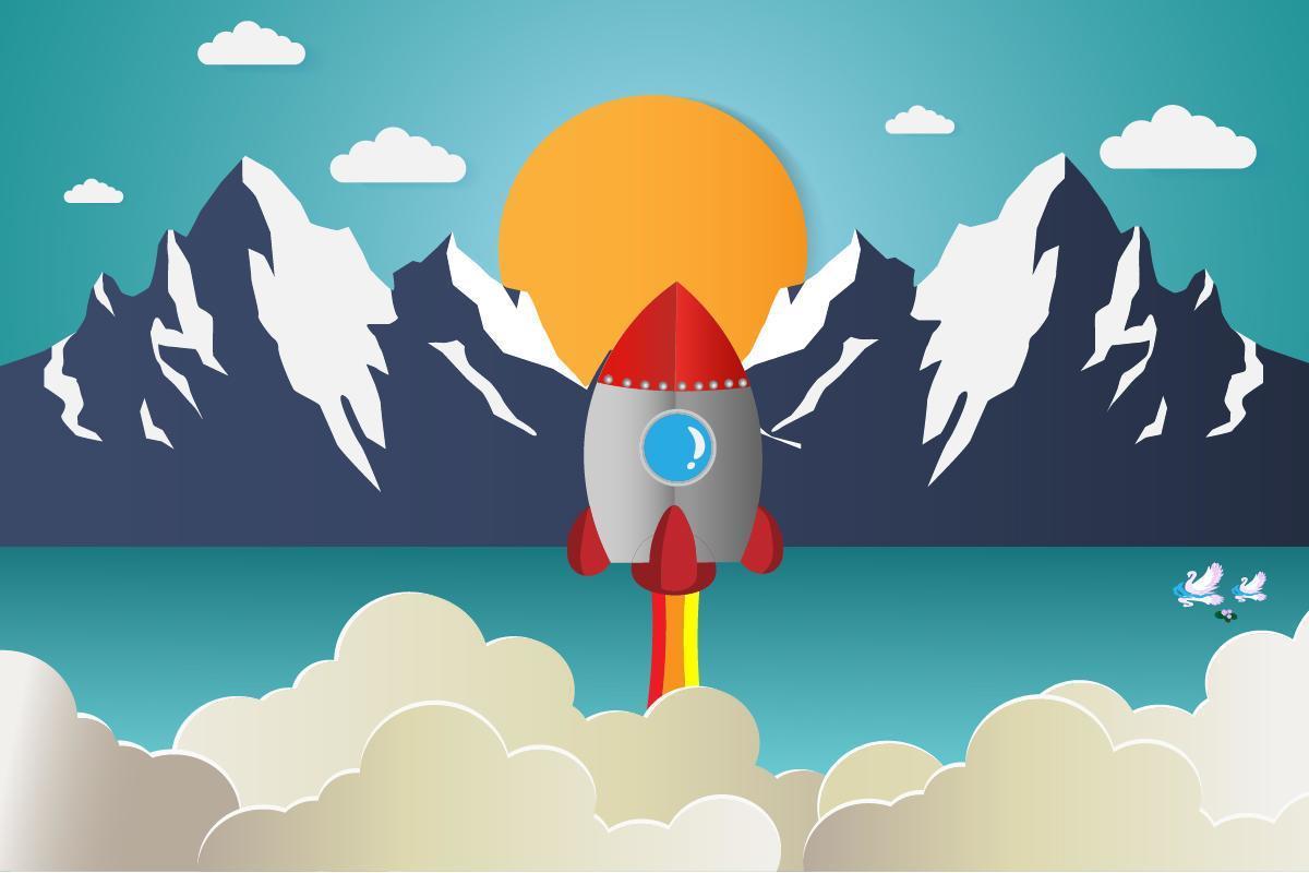 Rocket launching with mountains in background  vector
