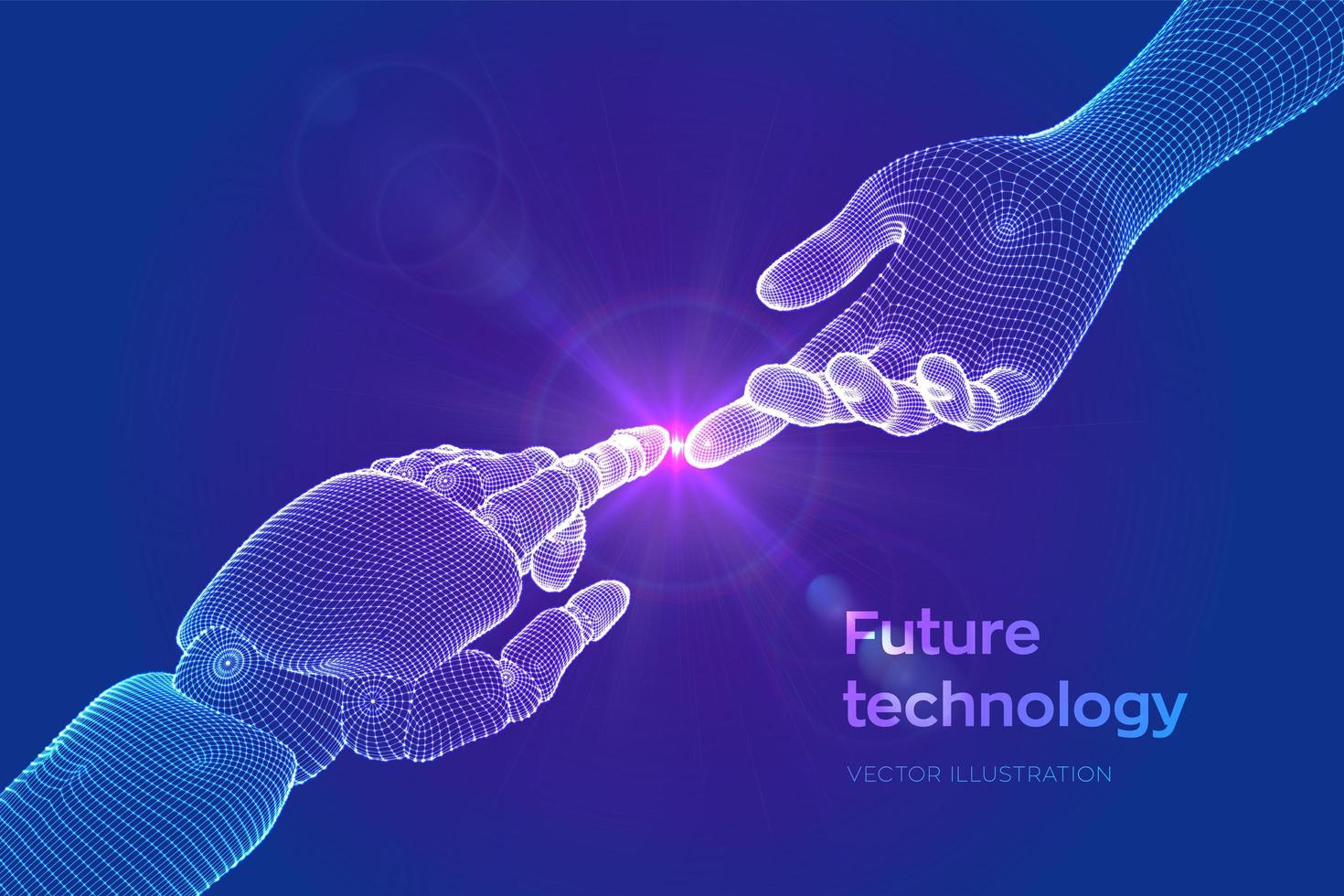 Hands of Robot and Human Touching vector