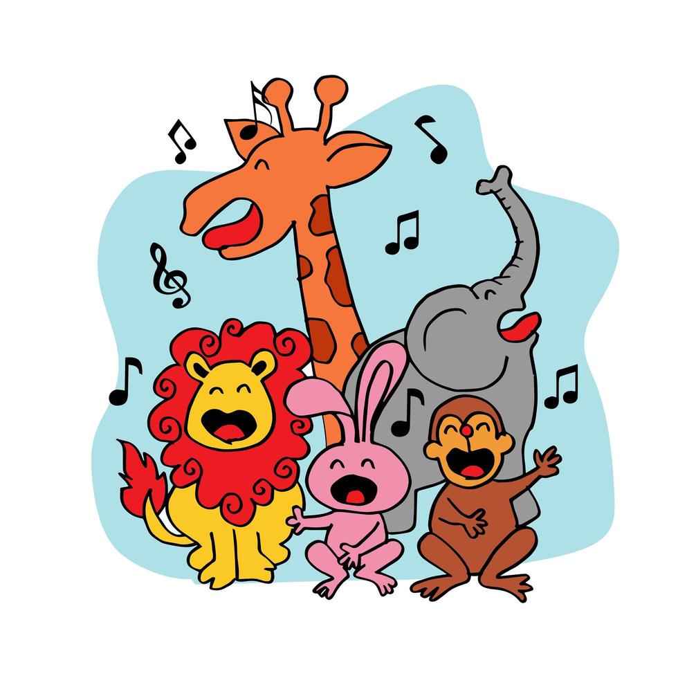 Cute Cartoon Wild Animals Singing vector