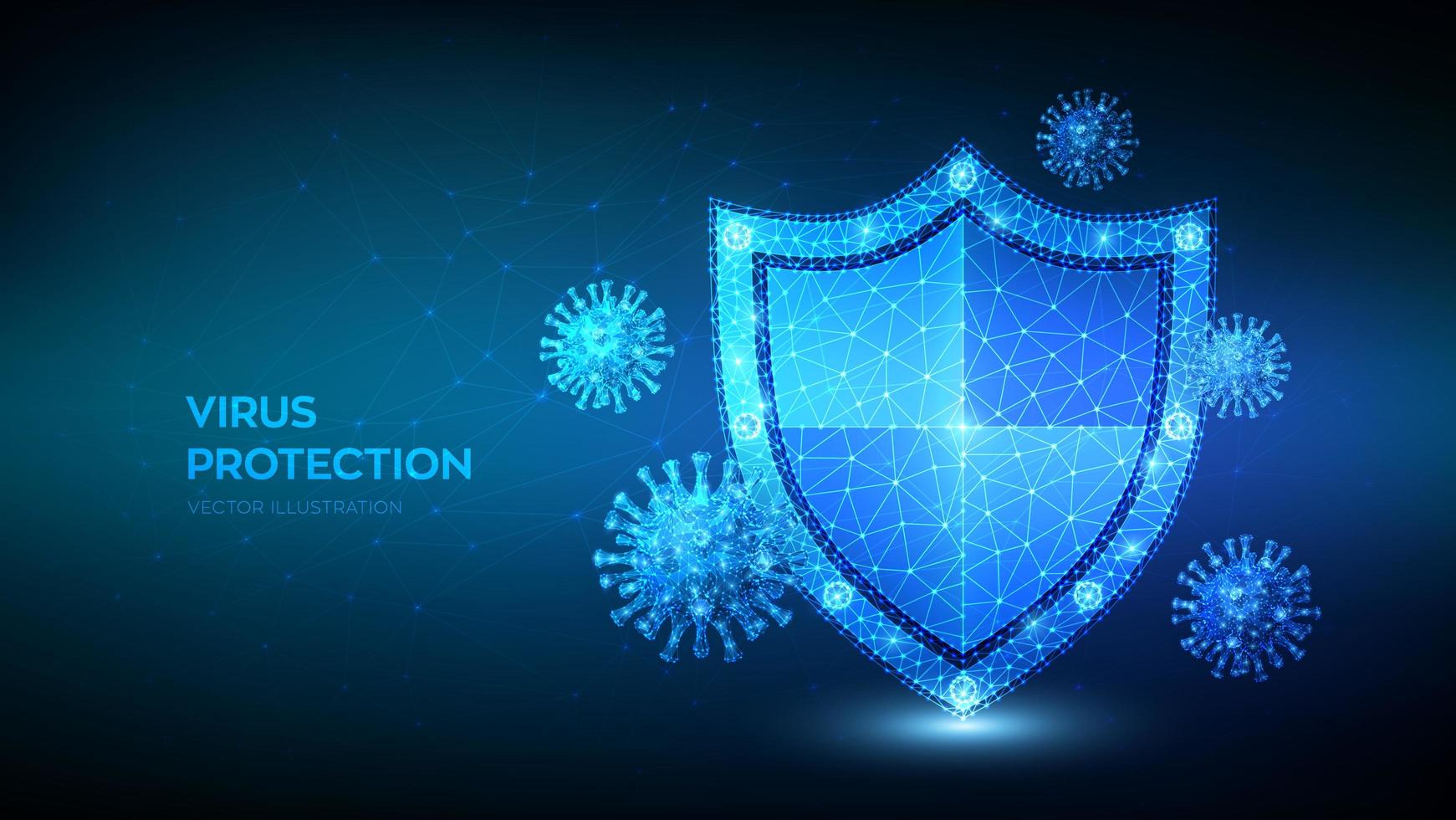 Low polygonal shield and Covid-19 virus cells vector
