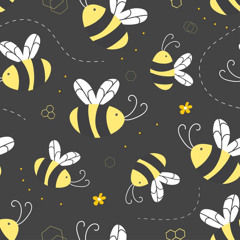Bees and flowers pattern  vector
