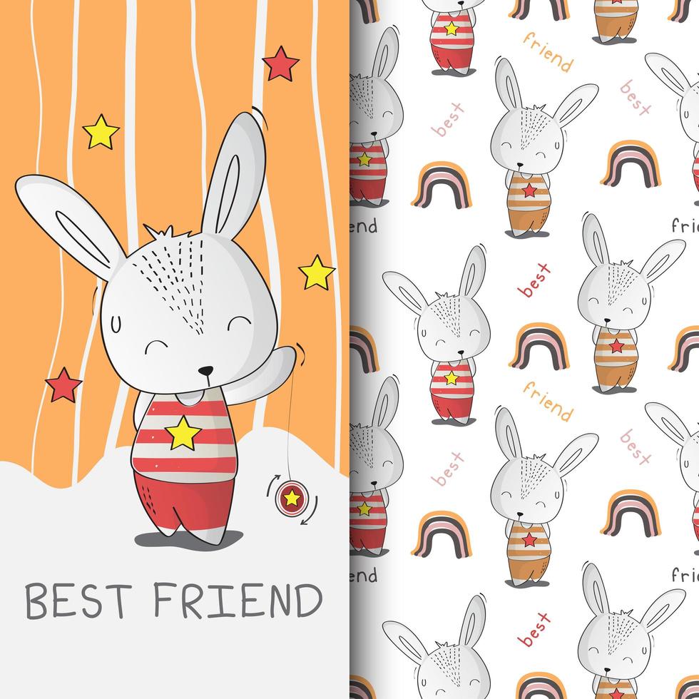 Cute Bunny hand drawn pattern vector