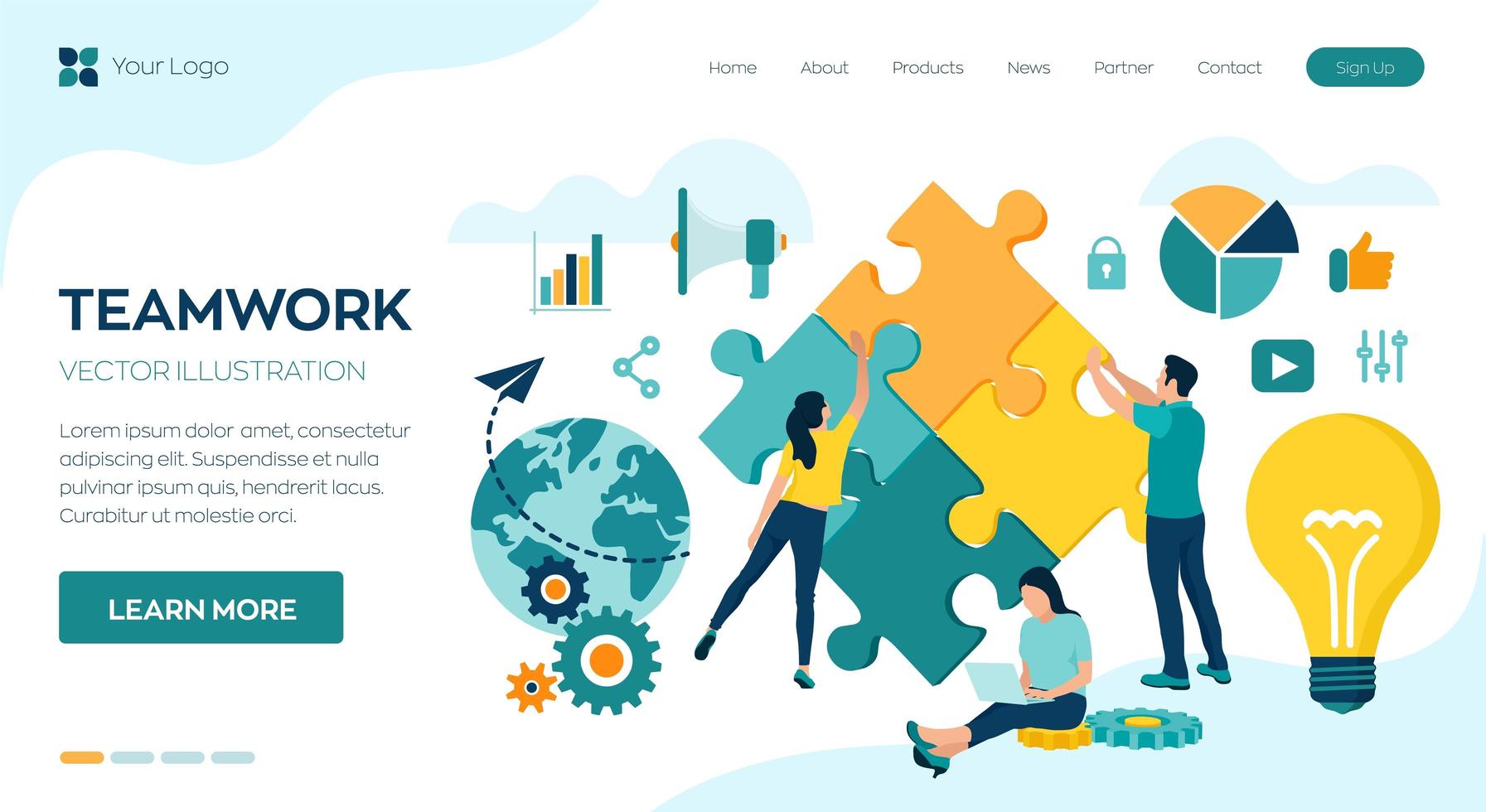 People connecting puzzle elements vector