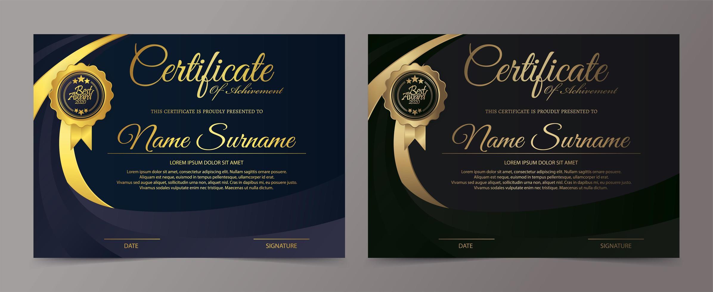 conjunto de plantillas de certificado negro y dorado vector