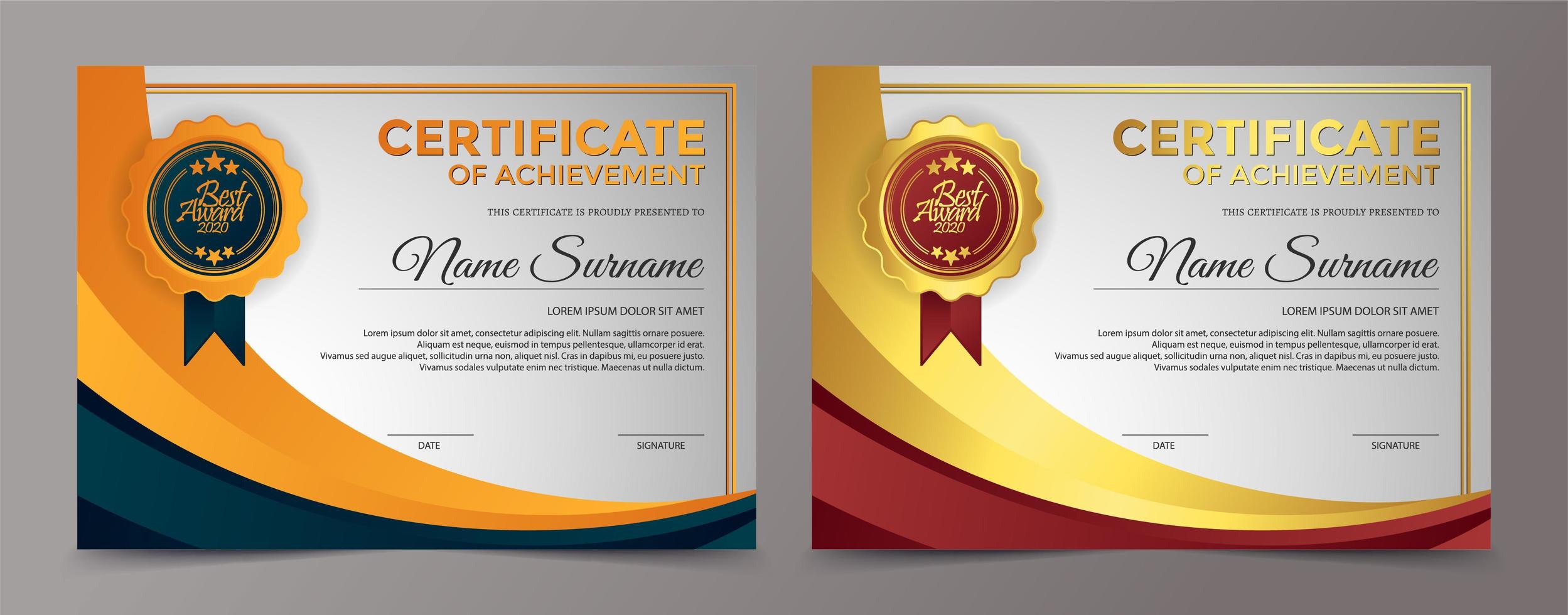 Colorful Award Certificate Template Set  vector