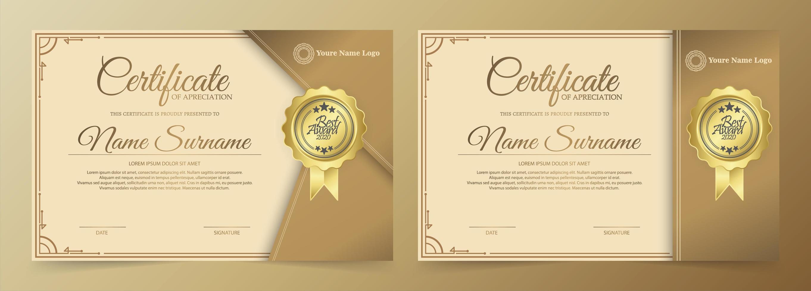 conjunto de certificado de oro moderno vector