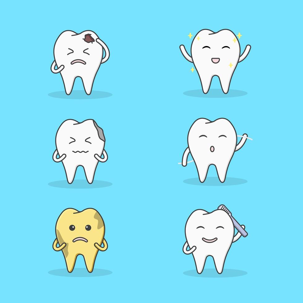 Character tooth in many activities vector