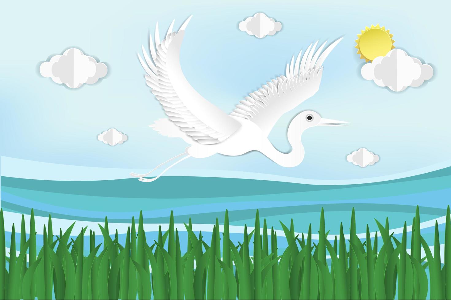 Bird Flying in Sky Over Water  vector