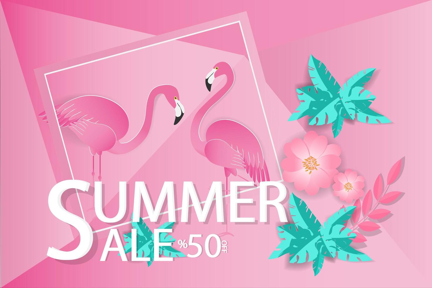 Summer Sale Design with Flamingos  vector